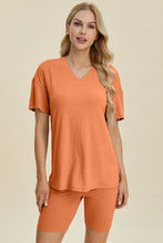 Load image into Gallery viewer, Ribbed V-Neck Short Sleeve Top and Shorts Set (multiple color options)
