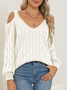 Cable-Knit V-Neck Long Sleeve Sweater (multiple color options)