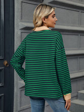 Load image into Gallery viewer, Striped Johnny Collar Long Sleeve Sweatshirt (multiple color options)
