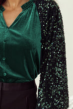 Load image into Gallery viewer, Sequin Notched Long Sleeve Blouse (2 color options)
