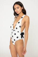 Load image into Gallery viewer, Beachy Keen Polka Dot Tied Plunge One-Piece Swimsuit
