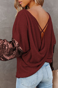 Sequin Waffle-Knit Blouse (multiple color options)