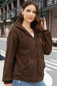 Zip Up Long Sleeve Fuzzy Hooded Outerwear (multiple color options)