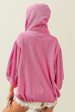 Load image into Gallery viewer, Waffle-Knit Half Zip Hooded Top in Fuchsia
