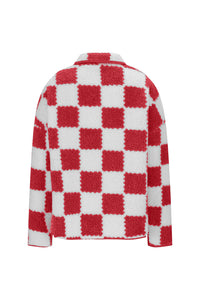 Checkered Snap Down Long Sleeve Teddy Jacket  (multiple color options)