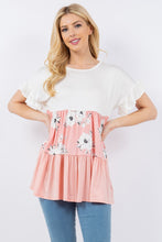Load image into Gallery viewer, Floral Color Block Ruffled Short Sleeve Top (2 color options)
