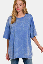 Load image into Gallery viewer, Washed Round Neck Drop Shoulder Oversized T-Shirt in Blue
