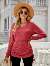 Load image into Gallery viewer, Drawstring V-Neck Long Sleeve Top (multiple color options)
