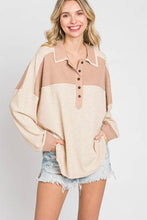 Load image into Gallery viewer, Waffle-Knit Color Block Half Button Long Sleeve Top
