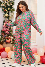 Load image into Gallery viewer, Printed Round Neck Long Sleeve Top and Pants Lounge Set
