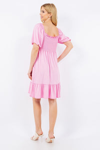 Ruffle Hem Short Sleeve Smocked Dress (multiple color options)