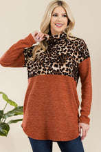 Load image into Gallery viewer, Curved Hem Leopard Turtleneck Long Sleeve Blouse
