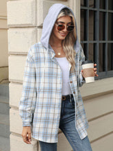 Load image into Gallery viewer, Drawstring Plaid Button Up Hooded Jacket (multiple color options)
