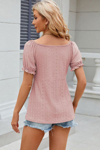 Eyelet Drawstring Short Sleeve Top  (multiple color options)