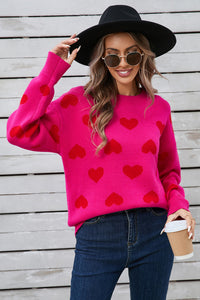 Heart Round Neck Long Sleeve Sweater (multiple color options)