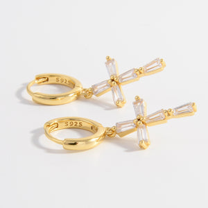 925 Sterling Silver Zircon Cross Earrings (gold or silver)