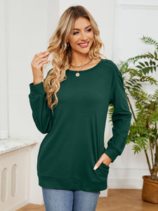 Ruched Shoulder Round Neck Long Sleeve Sweatshirt (multiple color options)