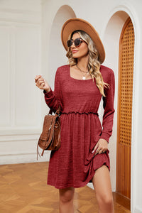 Square Neck Long Sleeve Dress (multiple color options)