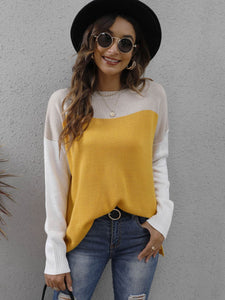 Color Block Round Neck Sweater (multiple color options)