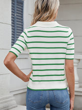 Load image into Gallery viewer, Striped Johnny Collar Short Sleeve Sweater (multiple color options)
