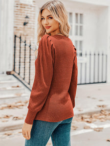 Ruched V-Neck Long Sleeve Top (multiple color options)