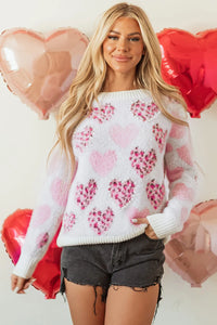 Pearl Detail Heart Round Neck Sweater