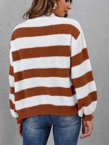 Striped Button Up Long Sleeve Sweater (multiple color options)