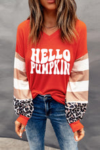 Load image into Gallery viewer, Hello Pumpkin Graphic V-Neck Long Sleeve Top
