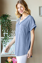 Load image into Gallery viewer, Front Pocket Short Sleeve Ribbed Top in Blue
