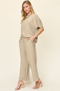 Texture Short Sleeve Top and Pants Set (2 color options)