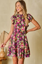 Load image into Gallery viewer, Ruffled Printed Mock Neck Cap Sleeve Mini Dress
