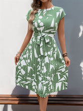 Load image into Gallery viewer, Perfee Tied Pleated Printed Cap Sleeve Dress (multiple color options)
