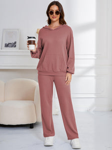 Dropped Shoulder Long Sleeve Hoodie and Pants Set (multiple color options)