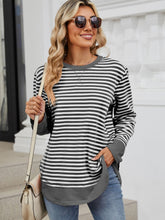 Load image into Gallery viewer, Striped Round Neck Long Sleeve Sweatshirt (multiple color options)
