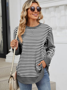 Striped Round Neck Long Sleeve Sweatshirt (multiple color options)