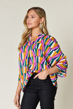 Load image into Gallery viewer, Geometric Notched Raglan Sleeve Blouse (2 color options)
