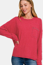 Load image into Gallery viewer, Contrast Stitching Brushed Ribbed Hacci Knit Top in Red
