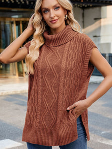 Side Slit Turtleneck Sweater Vest (multiple color options)