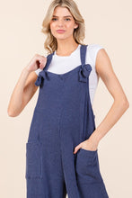 Load image into Gallery viewer, Knot Straps Wide Leg Ribbed Overalls with Pockets in Navy
