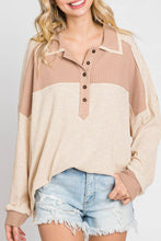 Load image into Gallery viewer, Waffle-Knit Color Block Half Button Long Sleeve Top
