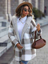 Load image into Gallery viewer, Plaid Open Front Hooded Coat
