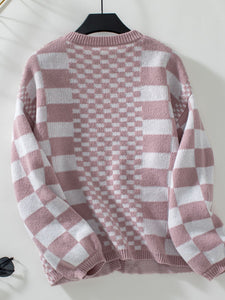 Checkered Open Front Dropped Shoulder Cardigan (2 color options)