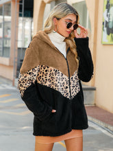 Load image into Gallery viewer, Leopard Color Block Hooded Teddy Jacket
