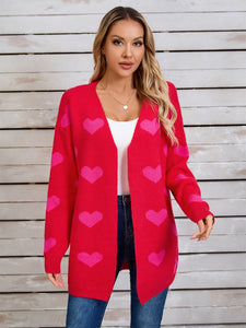 Heart Open Front Long Sleeve Cardigan (multiple color options)