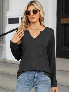 Notched Long Sleeve Top (multiple color options)