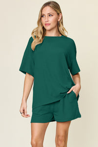 Round Neck Short Sleeve T-Shirt and Shorts Set (multiple color options)