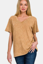 Load image into Gallery viewer, Washed Short Sleeve V-Neck T-Shirt in Camel
