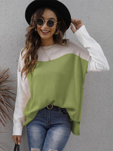 Color Block Round Neck Sweater (multiple color options)