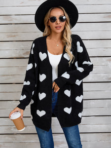 Heart Open Front Long Sleeve Cardigan (multiple color options)