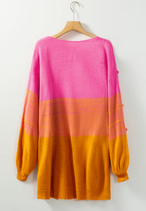 Pompom Color Block Open Front Cardigan (2 color options)